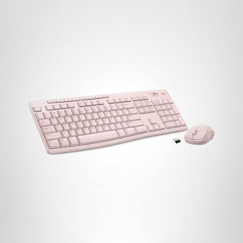 - Logitech MK270 Wireless Keyboard and Mouse Combo for Windows, 2.4 GHz, 8 Multimedia Keys, PC, Laptop, Wireless Keyboard Compact Mouse Combo - Rose