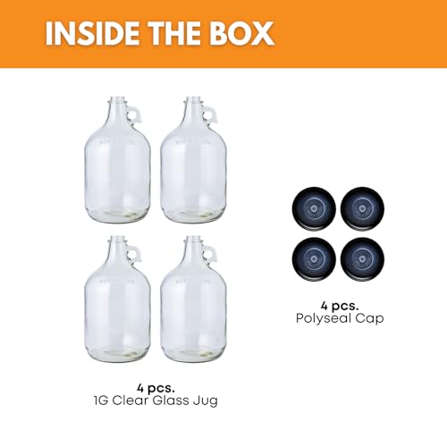 - Fastrack 4-Pack 1 Gallon Glass Jug Set (128 oz) w/ Polyseal Caps | Multipurpose 1 Gallon Jug, & Detergent Dispenser for Laundry, Glass Jar for Liquids, Water & Juice