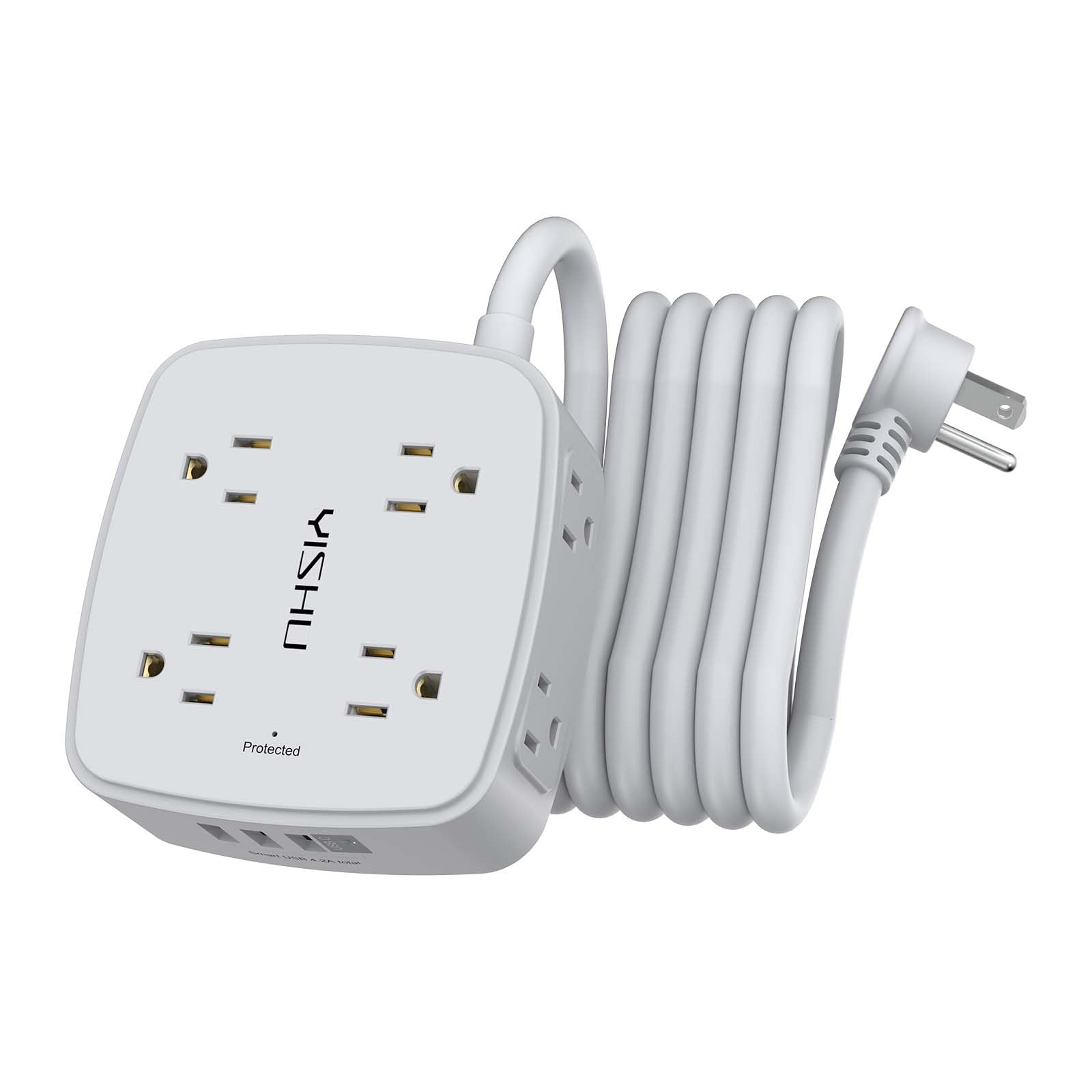 - 5Ft Surge Protector Power Strip - 8 Widely Outlets with 4 USB Ports, 3 Side Outlet Extender with 5 Feet Extension Cord, Flat Plug, Wall Mount, Desk USB Charging Station, ETL,White