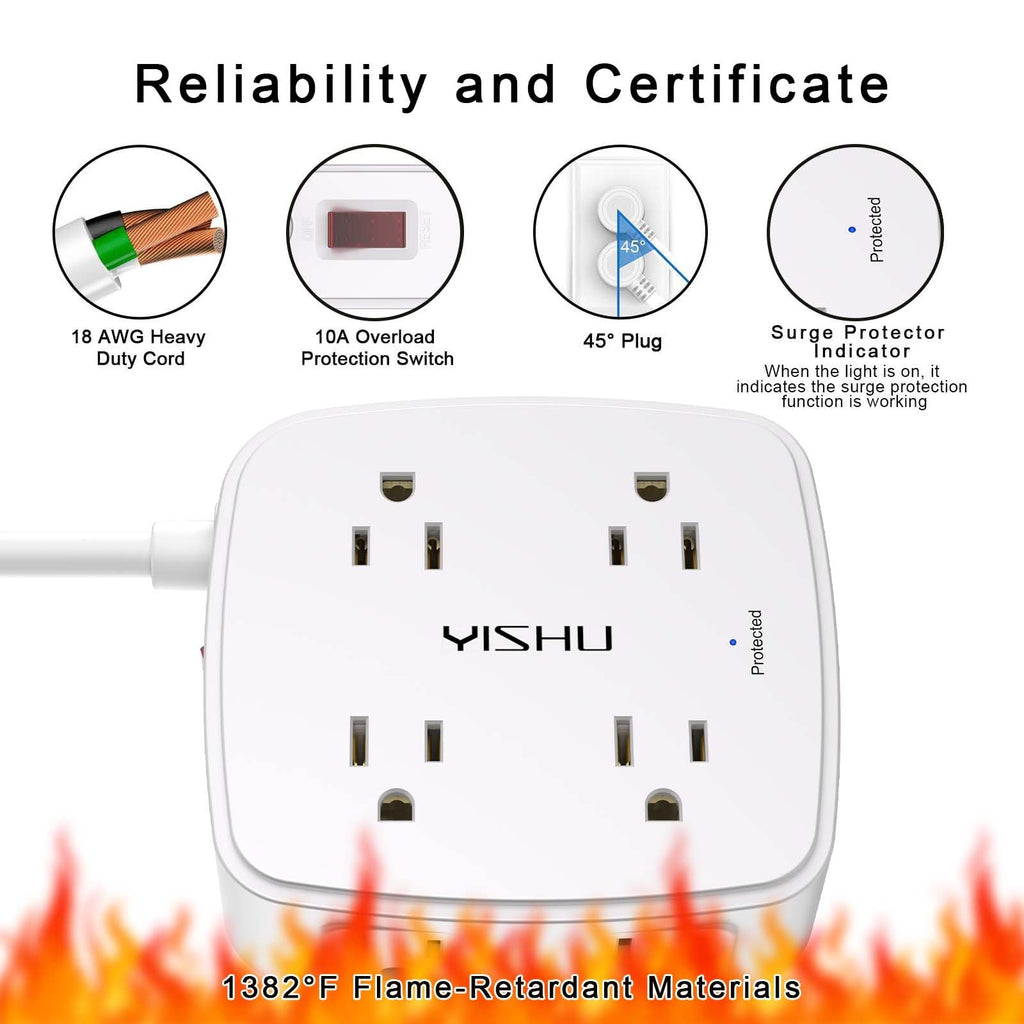 - 5Ft Surge Protector Power Strip - 8 Widely Outlets with 4 USB Ports, 3 Side Outlet Extender with 5 Feet Extension Cord, Flat Plug, Wall Mount, Desk USB Charging Station, ETL,White