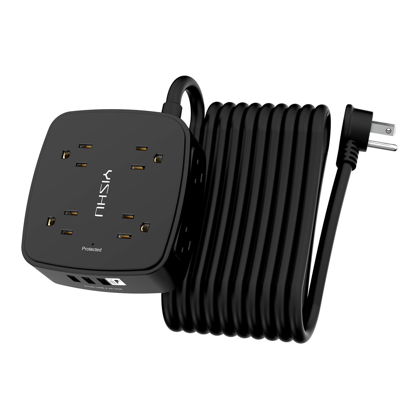 - 5Ft Surge Protector Power Strip - 8 Widely Outlets with 4 USB Ports, 3 Side Outlet Extender with 5 Feet Extension Cord, Flat Plug, Wall Mount, Desk USB Charging Station, ETL,White