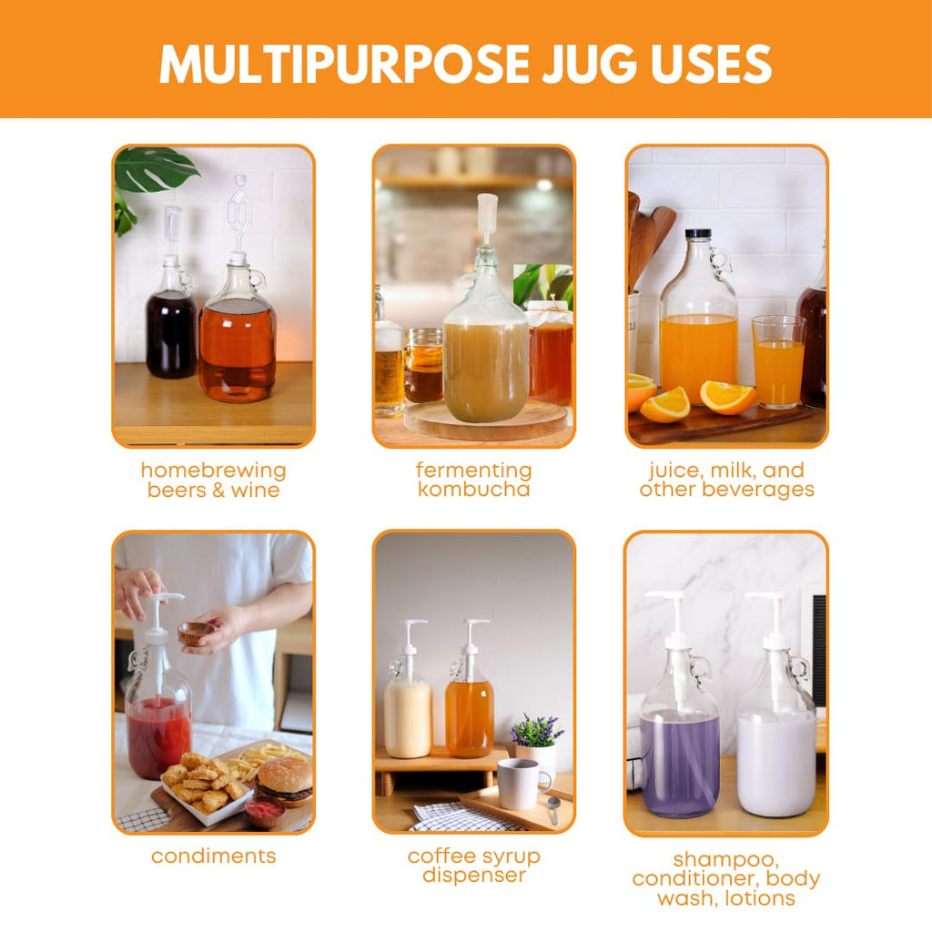 - Fastrack 4-Pack 1 Gallon Glass Jug Set (128 oz) w/ Polyseal Caps | Multipurpose 1 Gallon Jug, & Detergent Dispenser for Laundry, Glass Jar for Liquids, Water & Juice