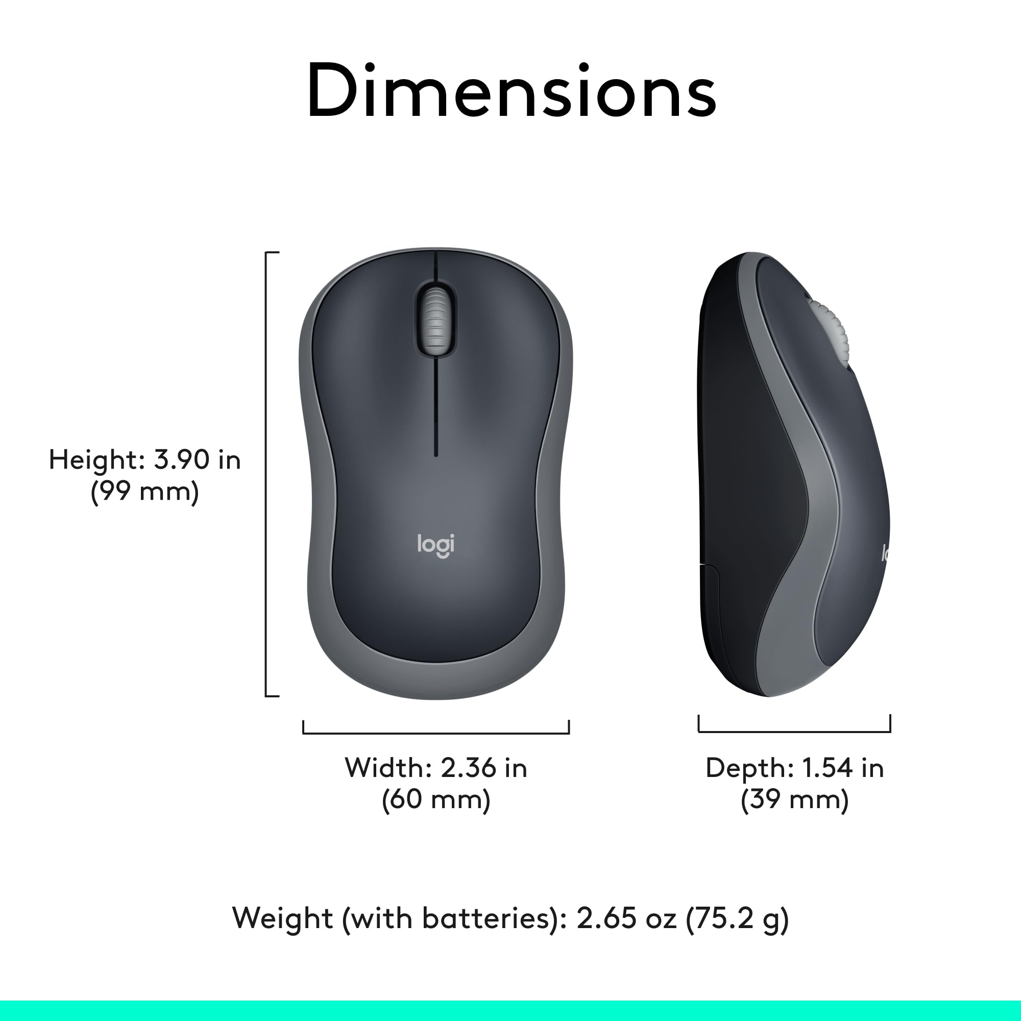 - Logitech M185 Wireless Mouse, 2.4GHz with USB Mini Receiver, 12-Month Battery Life, 1000 DPI Optical Tracking, Ambidextrous PC/Mac/Laptop - Swift Grey