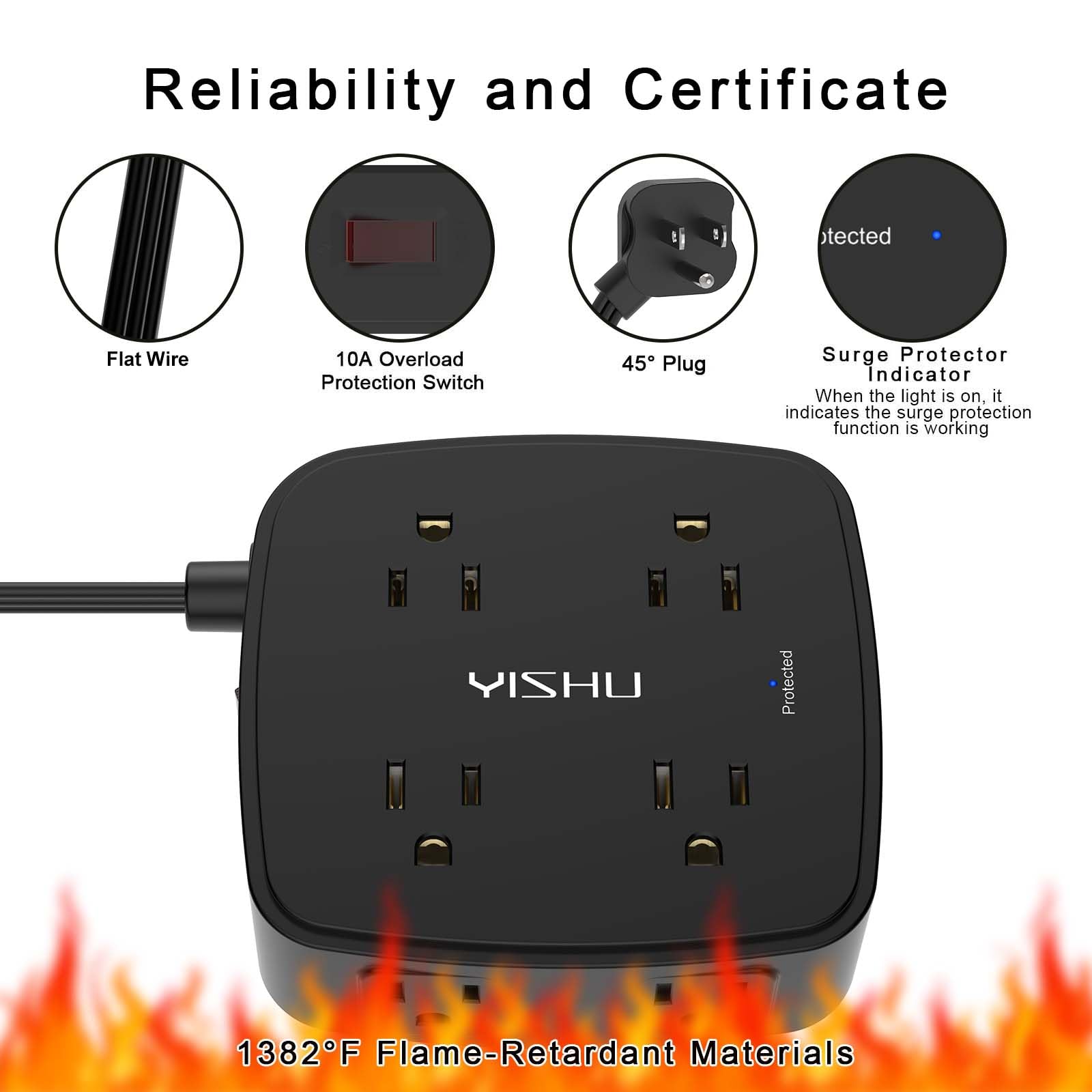 - 5Ft Surge Protector Power Strip - 8 Widely Outlets with 4 USB Ports, 3 Side Outlet Extender with 5 Feet Extension Cord, Flat Plug, Wall Mount, Desk USB Charging Station, ETL,White