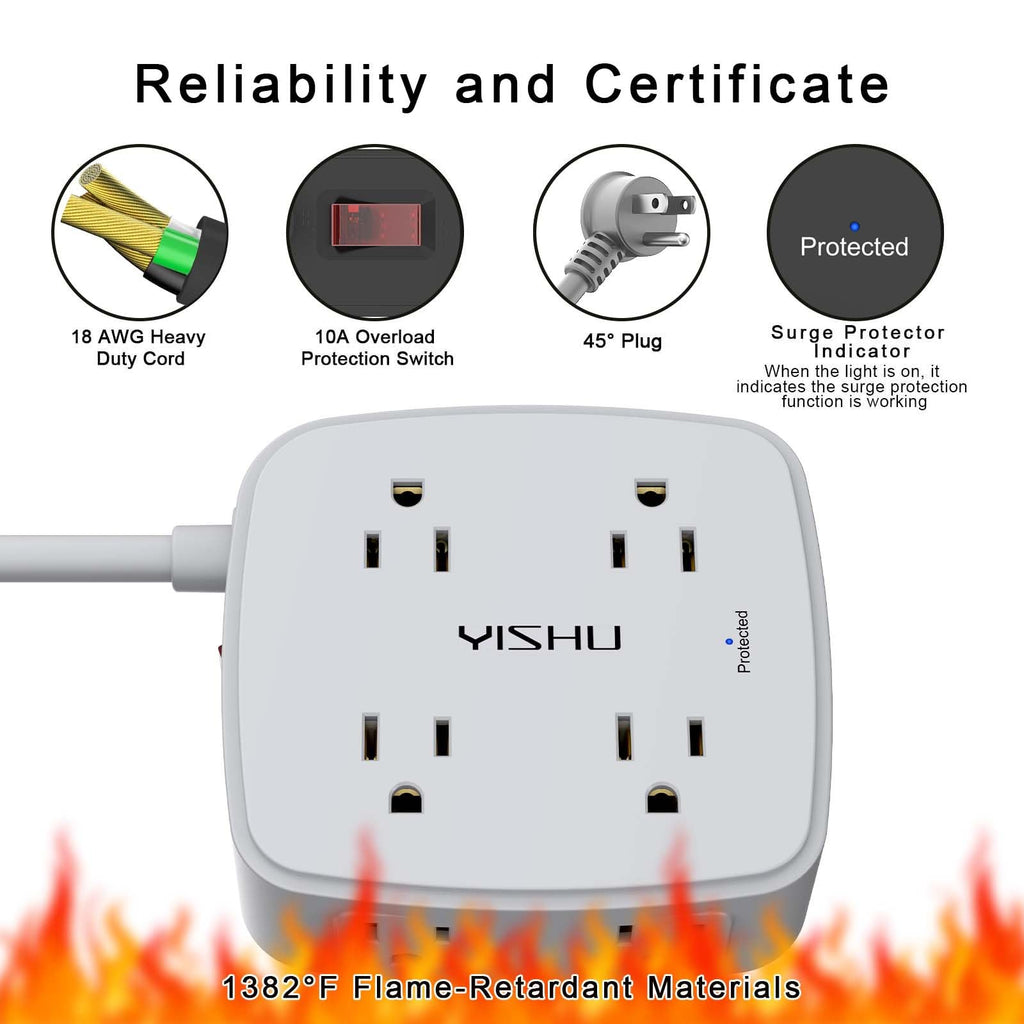 - 5Ft Surge Protector Power Strip - 8 Widely Outlets with 4 USB Ports, 3 Side Outlet Extender with 5 Feet Extension Cord, Flat Plug, Wall Mount, Desk USB Charging Station, ETL,White
