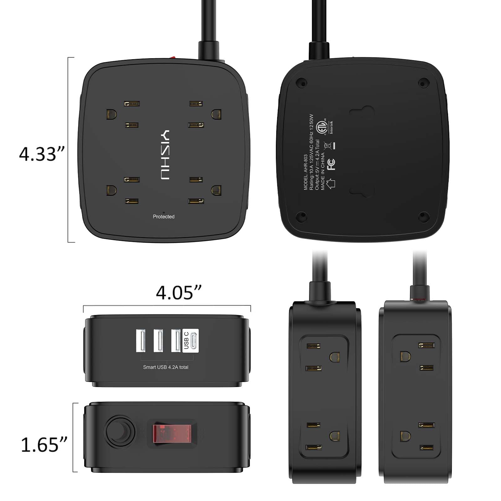 - 5Ft Surge Protector Power Strip - 8 Widely Outlets with 4 USB Ports, 3 Side Outlet Extender with 5 Feet Extension Cord, Flat Plug, Wall Mount, Desk USB Charging Station, ETL,White