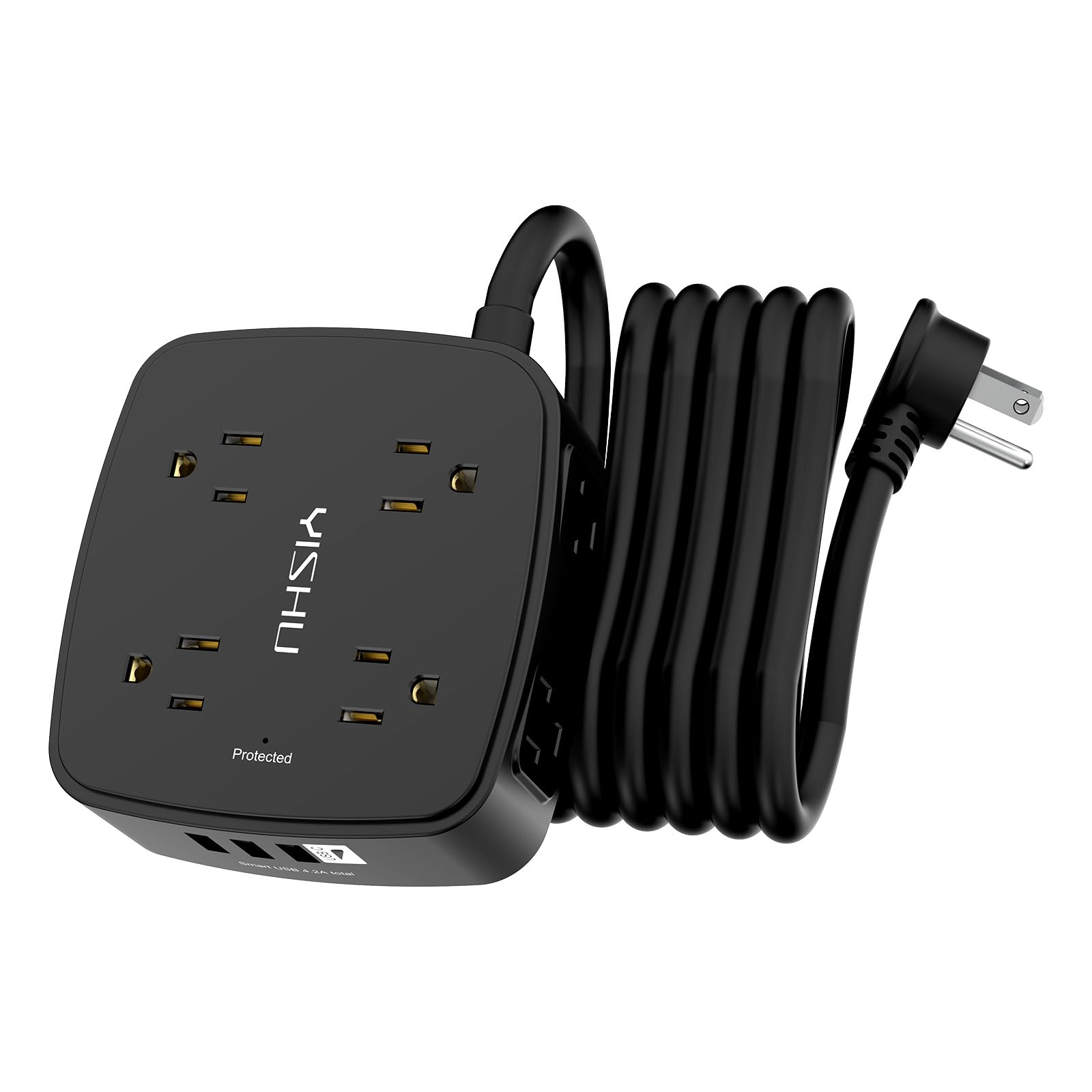 - 5Ft Surge Protector Power Strip - 8 Widely Outlets with 4 USB Ports, 3 Side Outlet Extender with 5 Feet Extension Cord, Flat Plug, Wall Mount, Desk USB Charging Station, ETL,White
