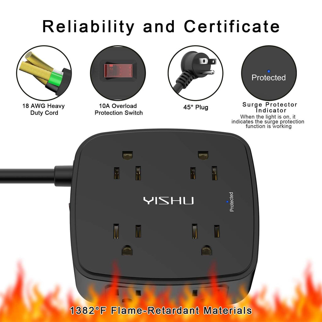 - 5Ft Surge Protector Power Strip - 8 Widely Outlets with 4 USB Ports, 3 Side Outlet Extender with 5 Feet Extension Cord, Flat Plug, Wall Mount, Desk USB Charging Station, ETL,White