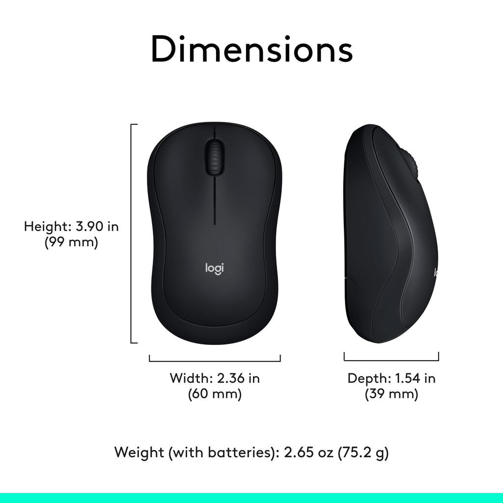 - Logitech M185 Wireless Mouse, 2.4GHz with USB Mini Receiver, 12-Month Battery Life, 1000 DPI Optical Tracking, Ambidextrous PC/Mac/Laptop - Swift Grey