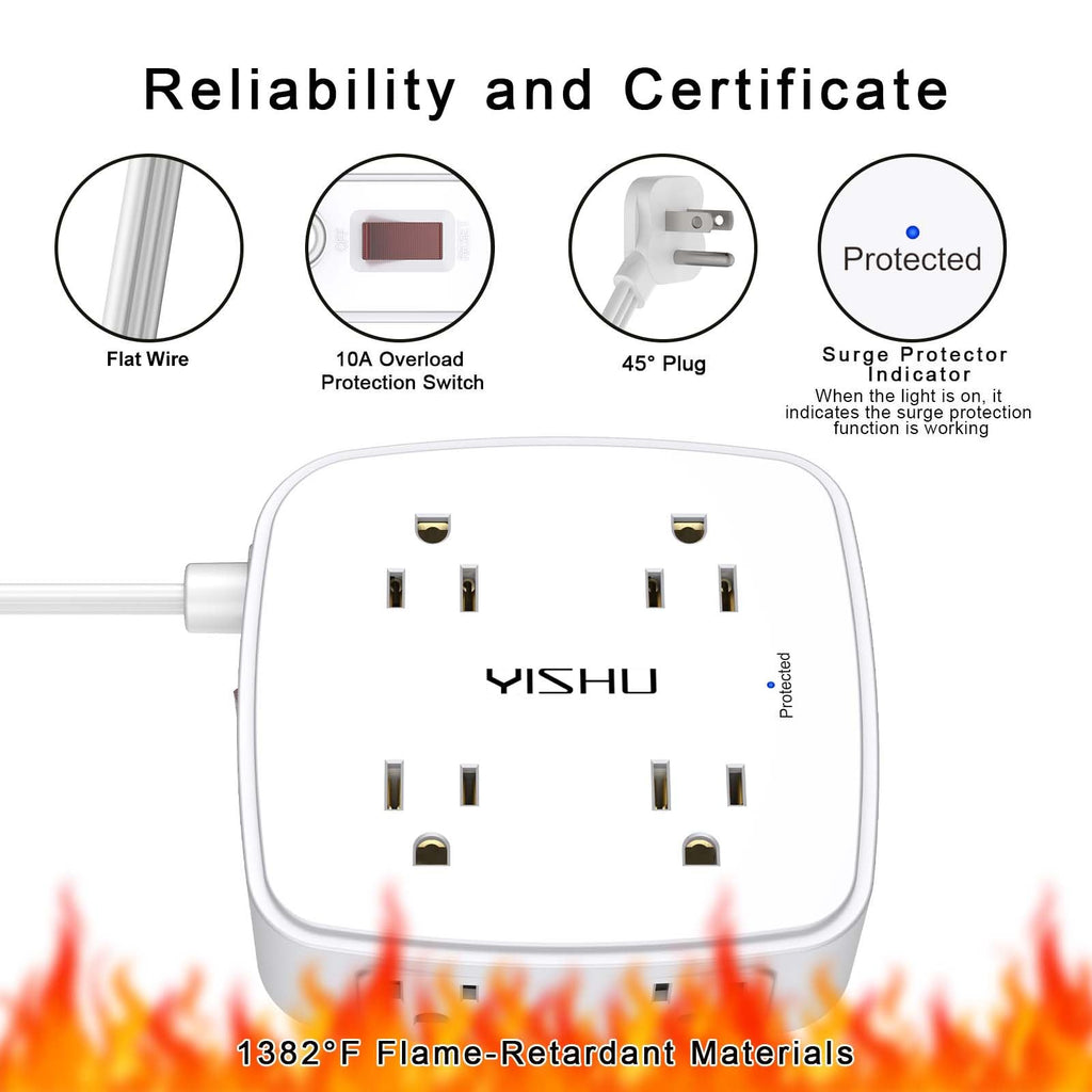 - 5Ft Surge Protector Power Strip - 8 Widely Outlets with 4 USB Ports, 3 Side Outlet Extender with 5 Feet Extension Cord, Flat Plug, Wall Mount, Desk USB Charging Station, ETL,White