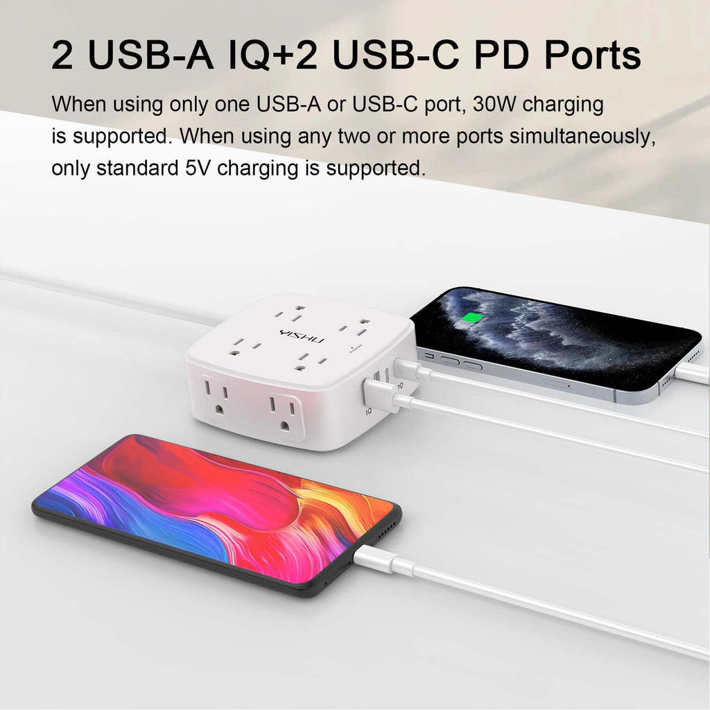 - 5Ft Surge Protector Power Strip - 8 Widely Outlets with 4 USB Ports, 3 Side Outlet Extender with 5 Feet Extension Cord, Flat Plug, Wall Mount, Desk USB Charging Station, ETL,White