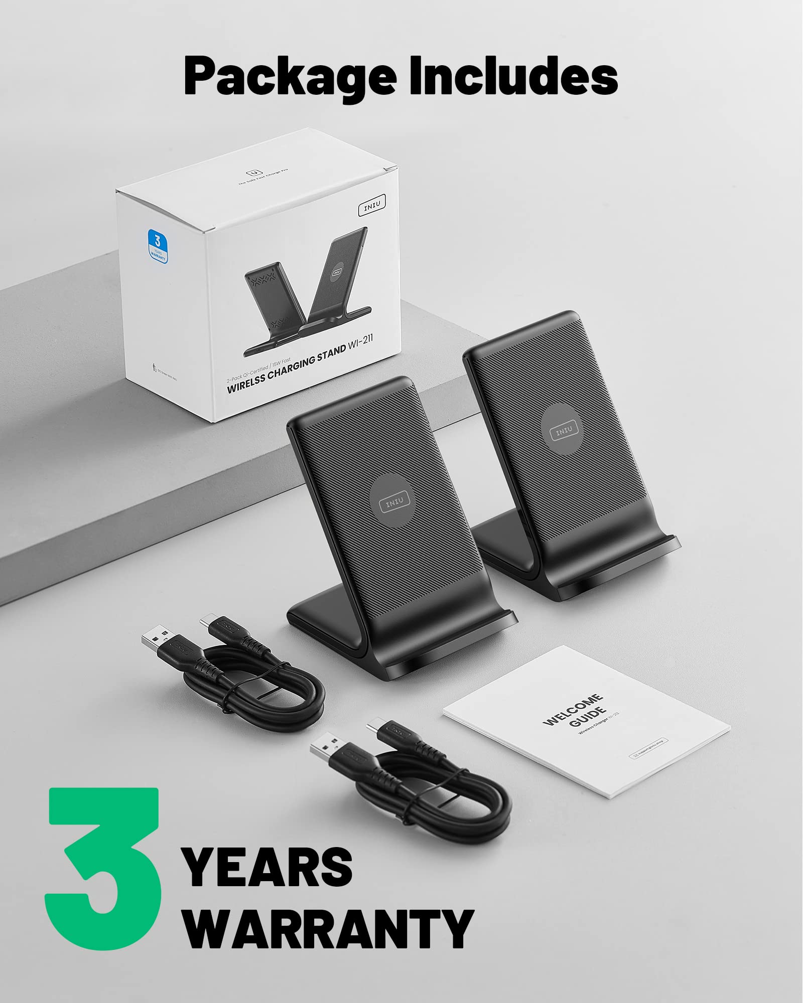 - [2-Pack] Wireless Charger, INIU 15W Qi-Certified Fast Wireless Charging Stand with Sleep-Friendly Adaptive Light Compatible with iPhone 16 15 14 13 12 Pro Max Plus Samsung Galaxy S22 S21 Note 20 etc