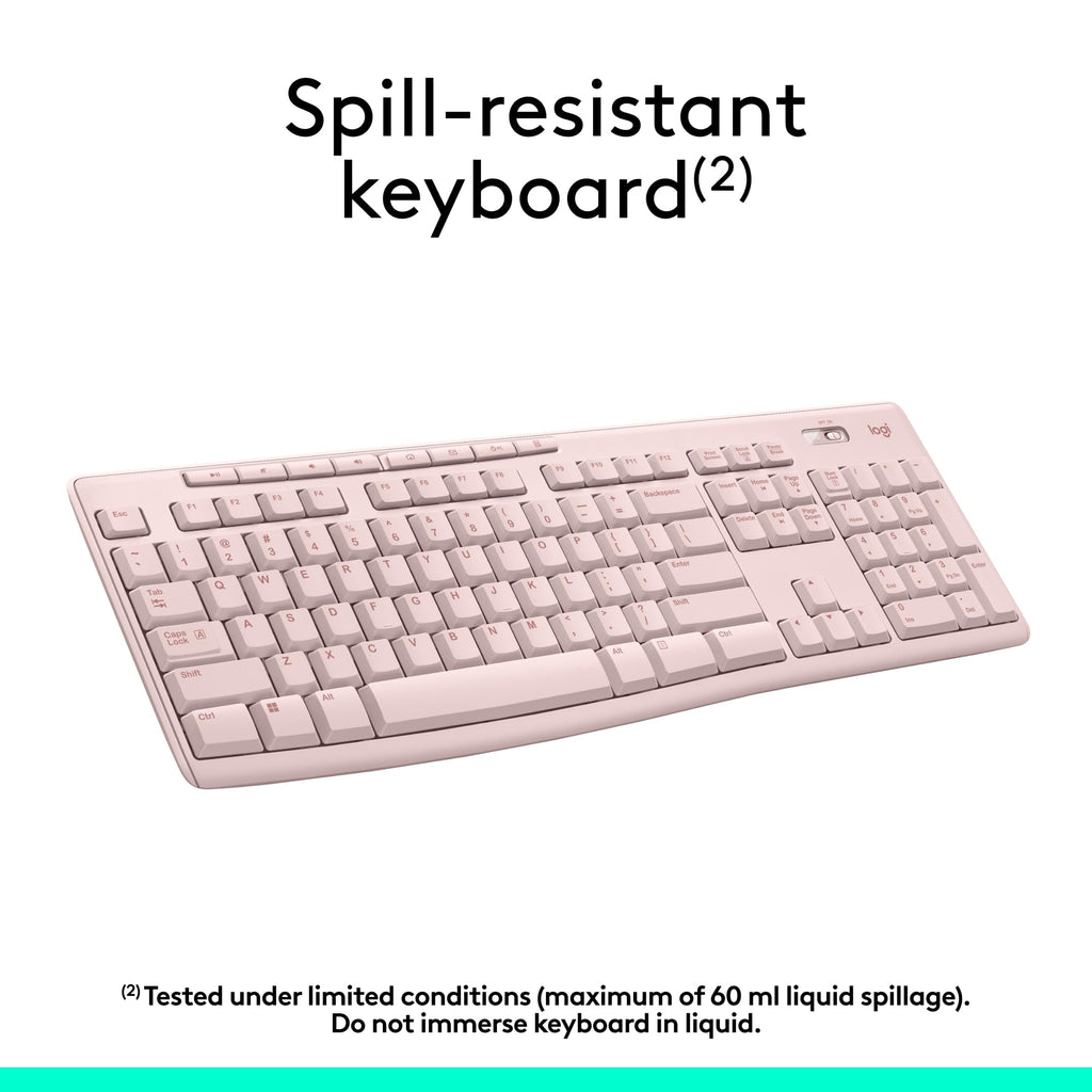 - Logitech MK270 Wireless Keyboard and Mouse Combo for Windows, 2.4 GHz, 8 Multimedia Keys, PC, Laptop, Wireless Keyboard Compact Mouse Combo - Rose