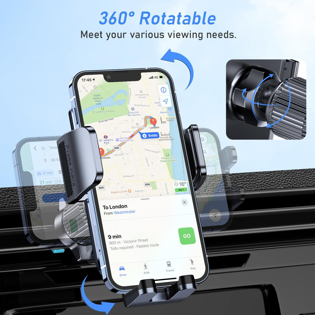 - Blukar Car Phone Holder Mount, Super Stable Air Vent Cell Phone Car Mount with 2025 Metal Hook Clip, 360° Rotation,One Button Release for iPhone, Galaxy, Google, and All Other Smartphones