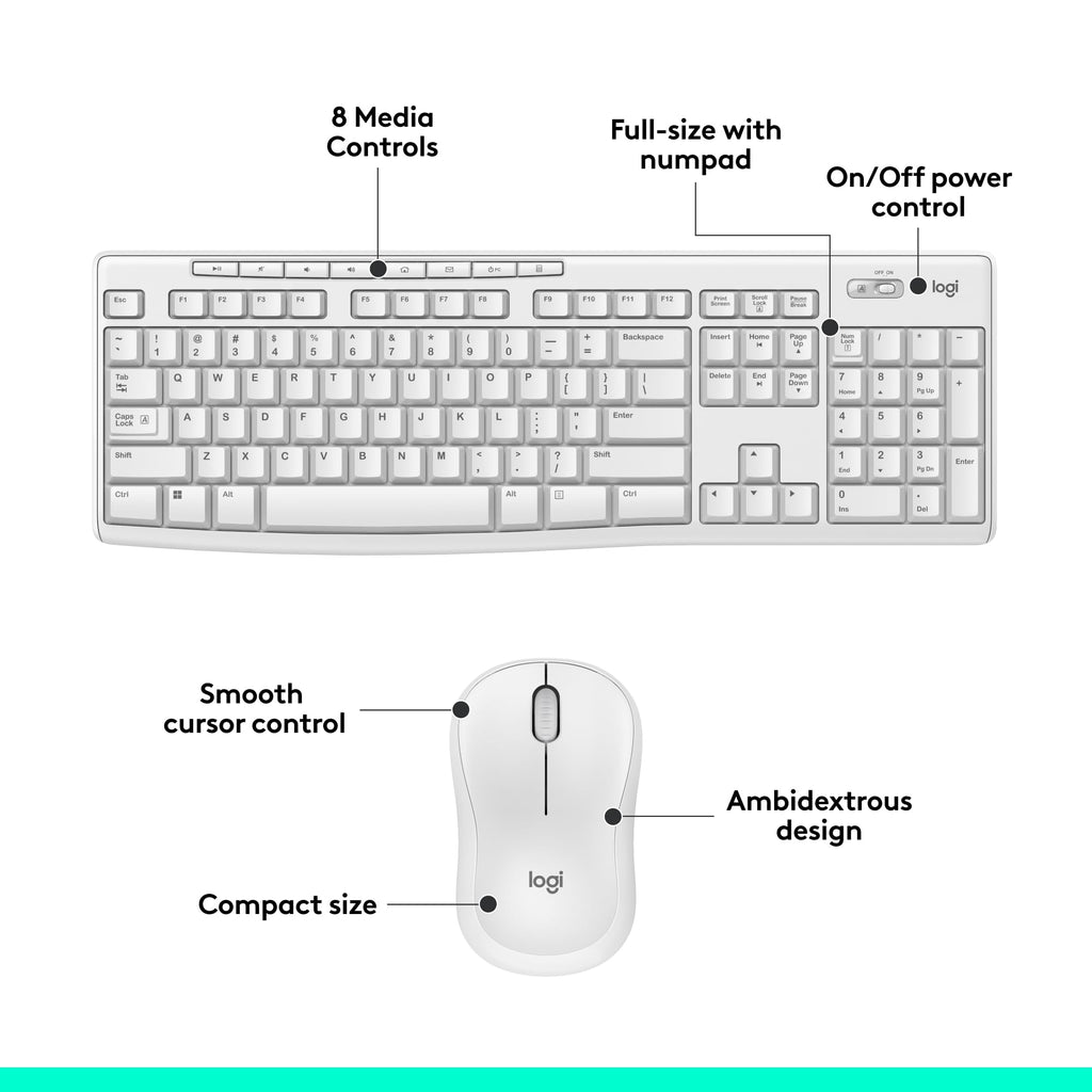 - Logitech MK270 Wireless Keyboard and Mouse Combo for Windows, 2.4 GHz, 8 Multimedia Keys, PC, Laptop, Wireless Keyboard Compact Mouse Combo - Rose