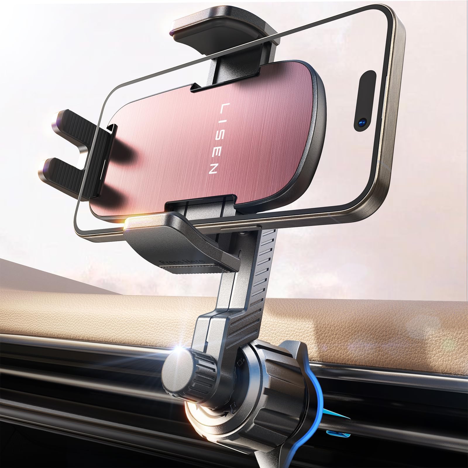 - LISEN Phone Mount for Car Vent [Never Blocking] Rotatable Car Phone Holder Air Vent Clip 2024 Hands Free Cell Phone Car Mount for iPhone 16 Pro Max Plus 15 14 13 Samsung Android, Pink