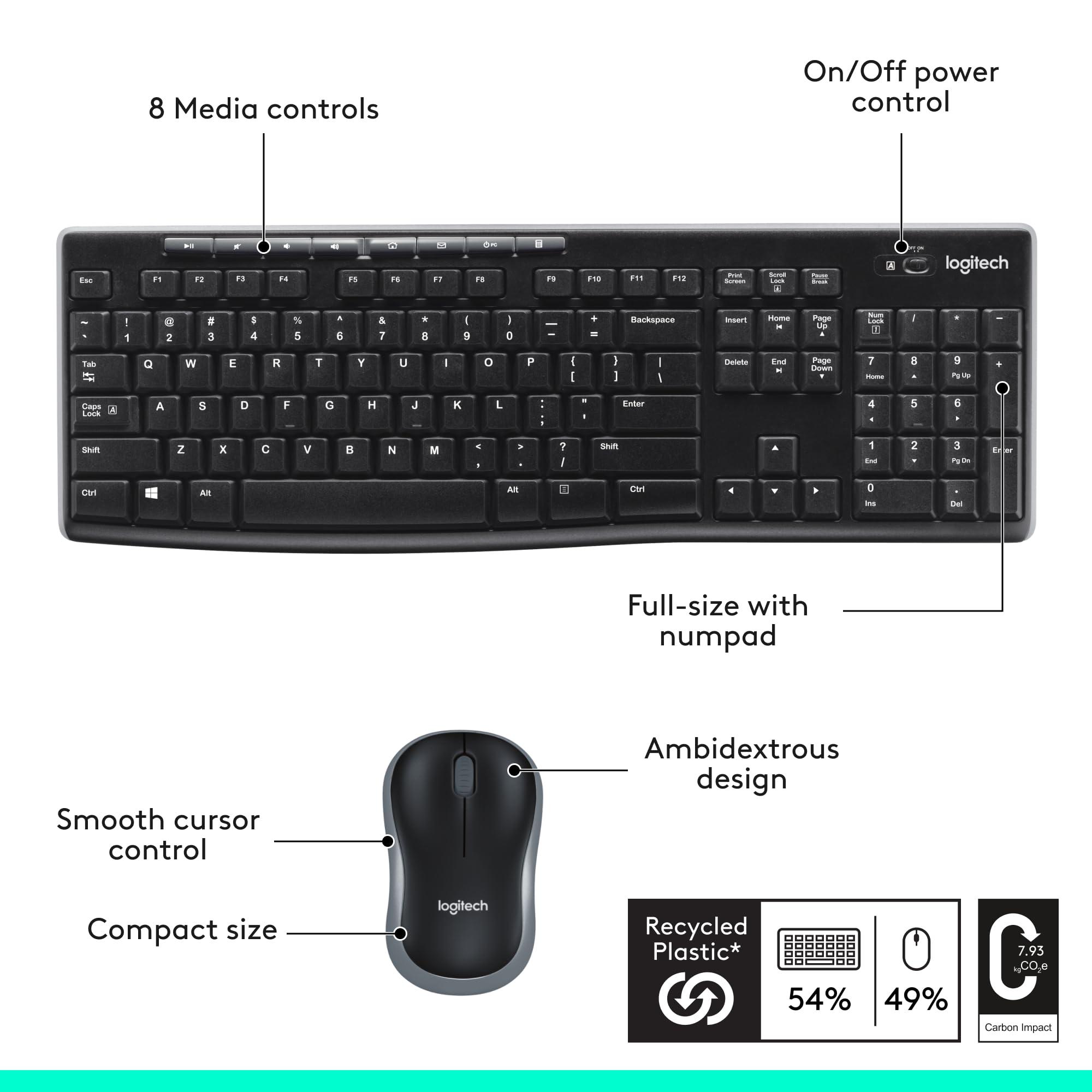 - Logitech MK270 Wireless Keyboard and Mouse Combo for Windows, 2.4 GHz, 8 Multimedia Keys, PC, Laptop, Wireless Keyboard Compact Mouse Combo - Rose