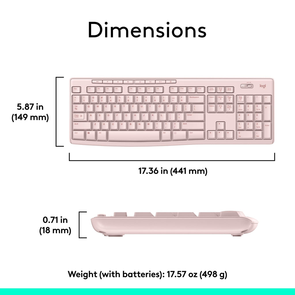 - Logitech MK270 Wireless Keyboard and Mouse Combo for Windows, 2.4 GHz, 8 Multimedia Keys, PC, Laptop, Wireless Keyboard Compact Mouse Combo - Rose