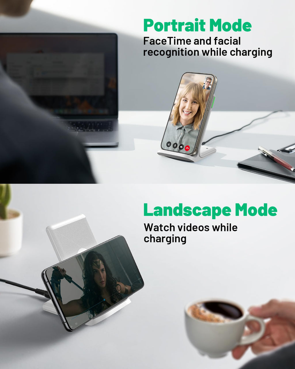 - [2-Pack] Wireless Charger, INIU 15W Qi-Certified Fast Wireless Charging Stand with Sleep-Friendly Adaptive Light Compatible with iPhone 16 15 14 13 12 Pro Max Plus Samsung Galaxy S22 S21 Note 20 etc