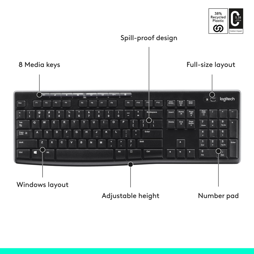 - Logitech MK270 Wireless Keyboard and Mouse Combo for Windows, 2.4 GHz, 8 Multimedia Keys, PC, Laptop, Wireless Keyboard Compact Mouse Combo - Rose