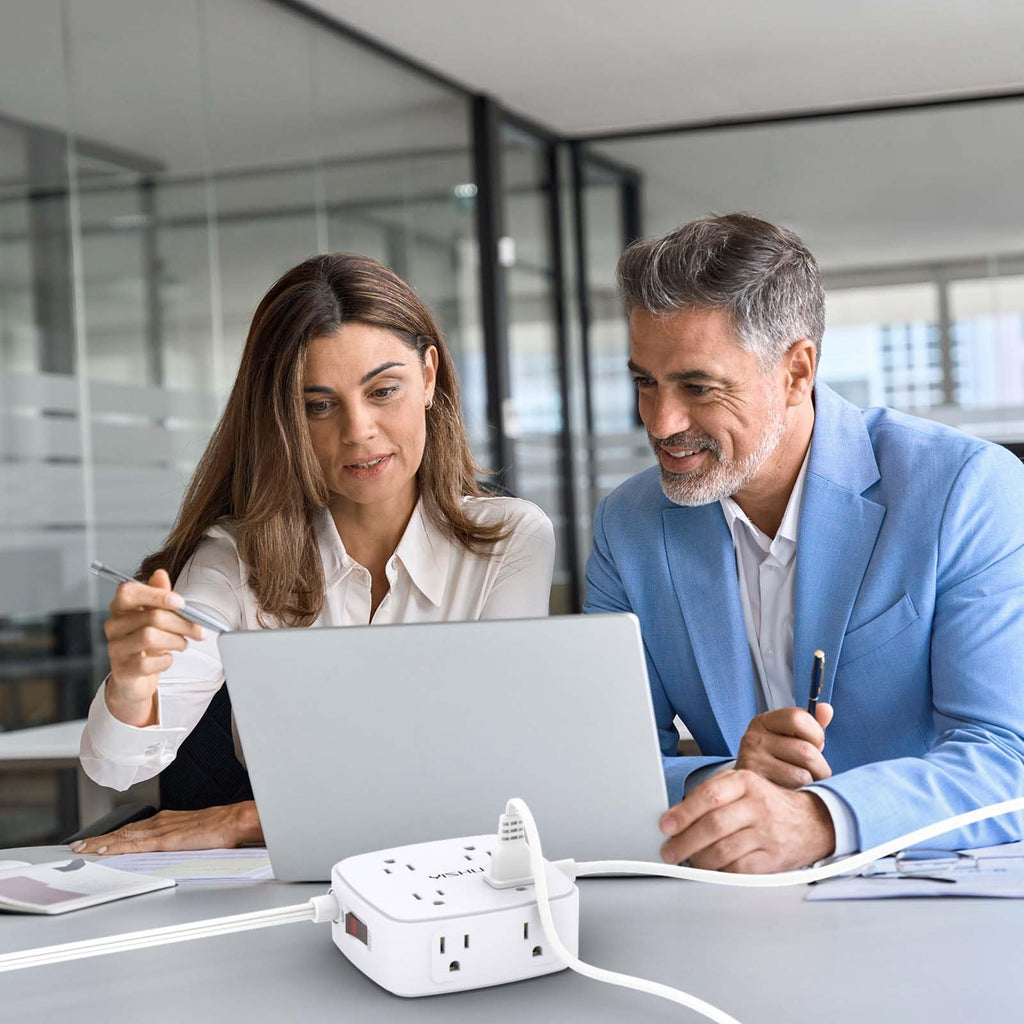 - 5Ft Surge Protector Power Strip - 8 Widely Outlets with 4 USB Ports, 3 Side Outlet Extender with 5 Feet Extension Cord, Flat Plug, Wall Mount, Desk USB Charging Station, ETL,White