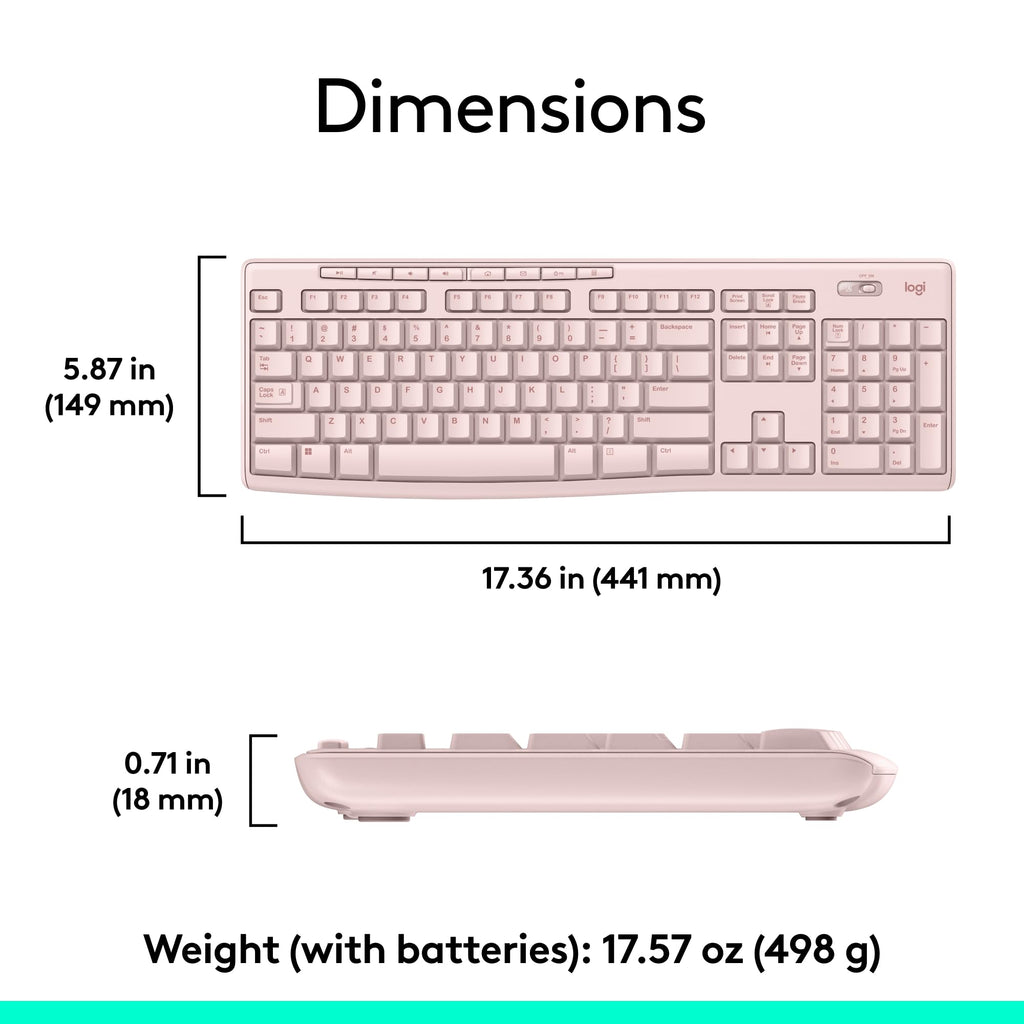 - Logitech MK270 Wireless Keyboard and Mouse Combo for Windows, 2.4 GHz, 8 Multimedia Keys, PC, Laptop, Wireless Keyboard Compact Mouse Combo - Rose