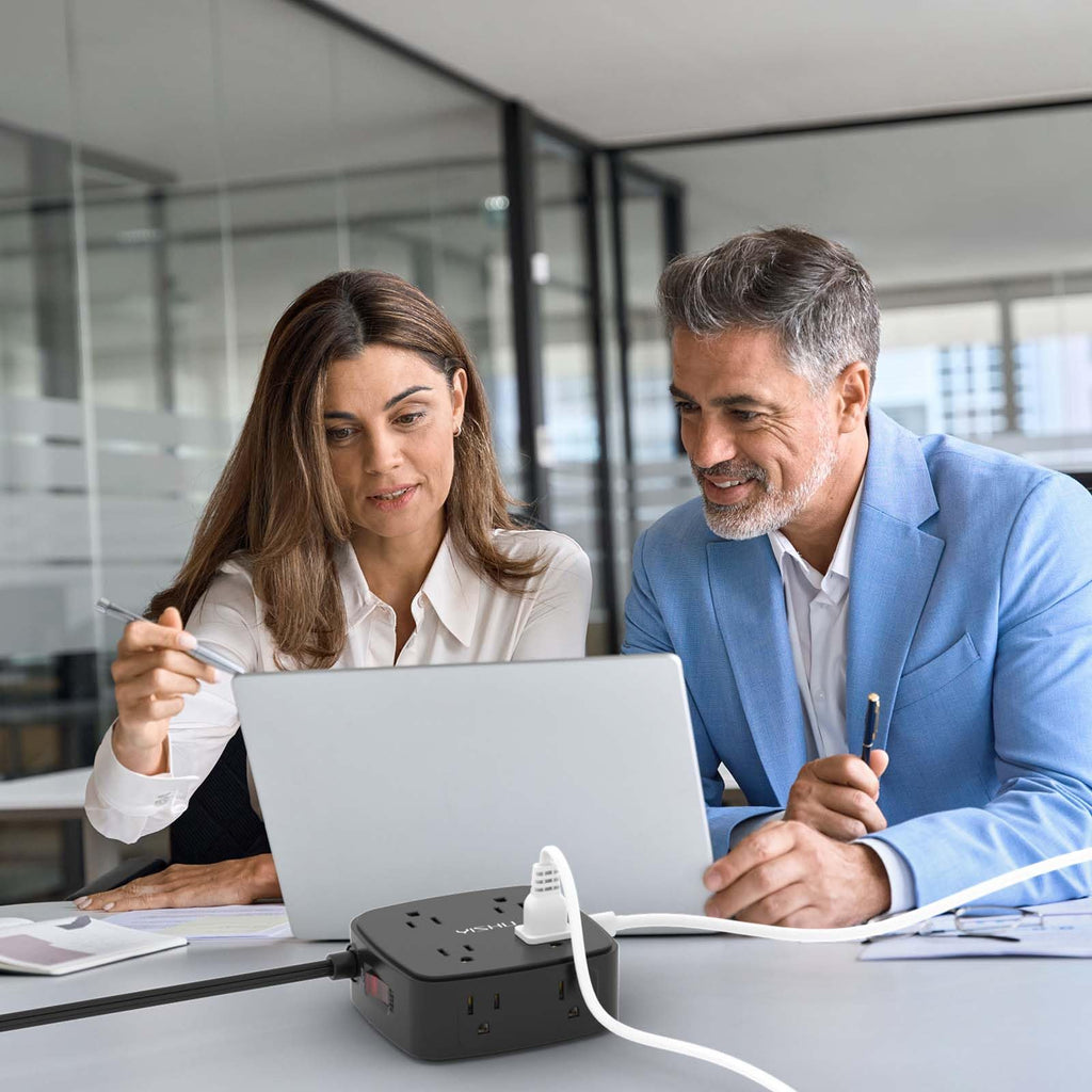 - 5Ft Surge Protector Power Strip - 8 Widely Outlets with 4 USB Ports, 3 Side Outlet Extender with 5 Feet Extension Cord, Flat Plug, Wall Mount, Desk USB Charging Station, ETL,White