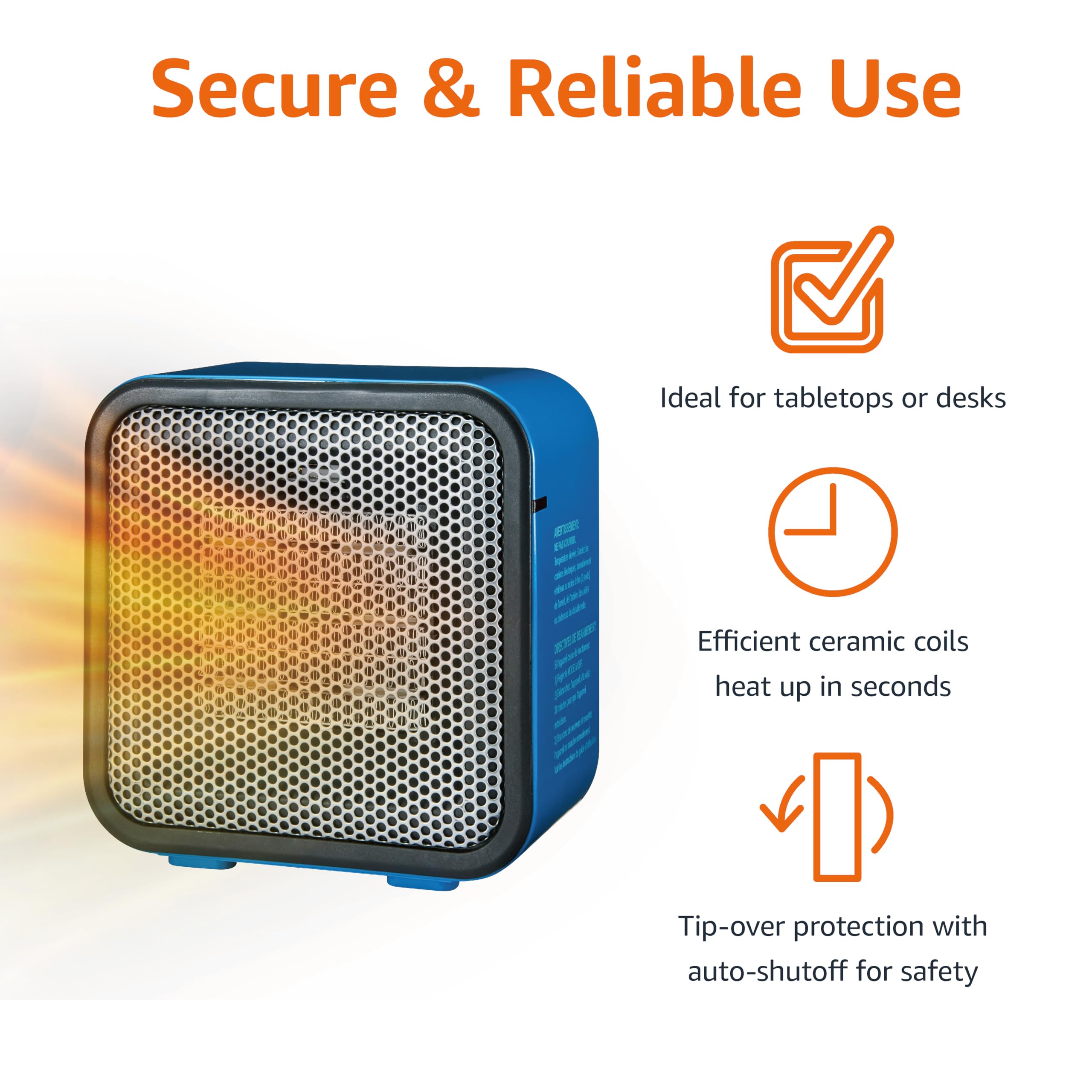 - Amazon Basics Portable Mini Ceramic Space Heater, for Office Desk and Indoor Use, 500 W, With Tip-Over Protection, Lightweight (1.4 LBS), White, 5.9 x 3.2 x 6 inches