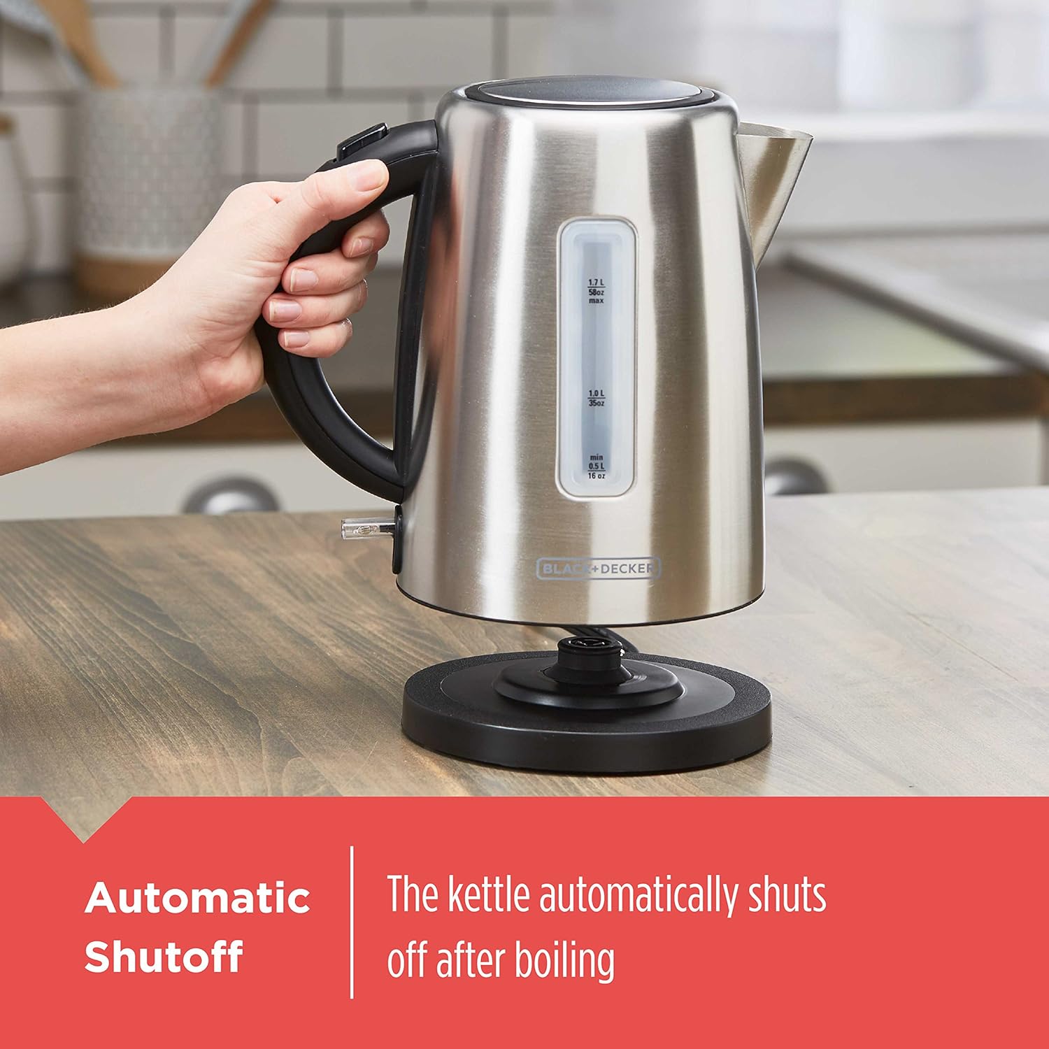 - BLACK+DECKER 1.7L Cordless Kettle, Silver, KE2000SD