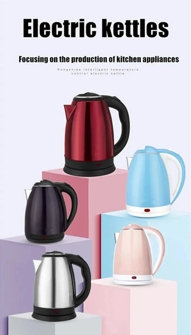 1.8L 220V Stainless Steel Electric Kettle Silver Black Base Separation Desion Rust-resistant Durable for Home During Travel