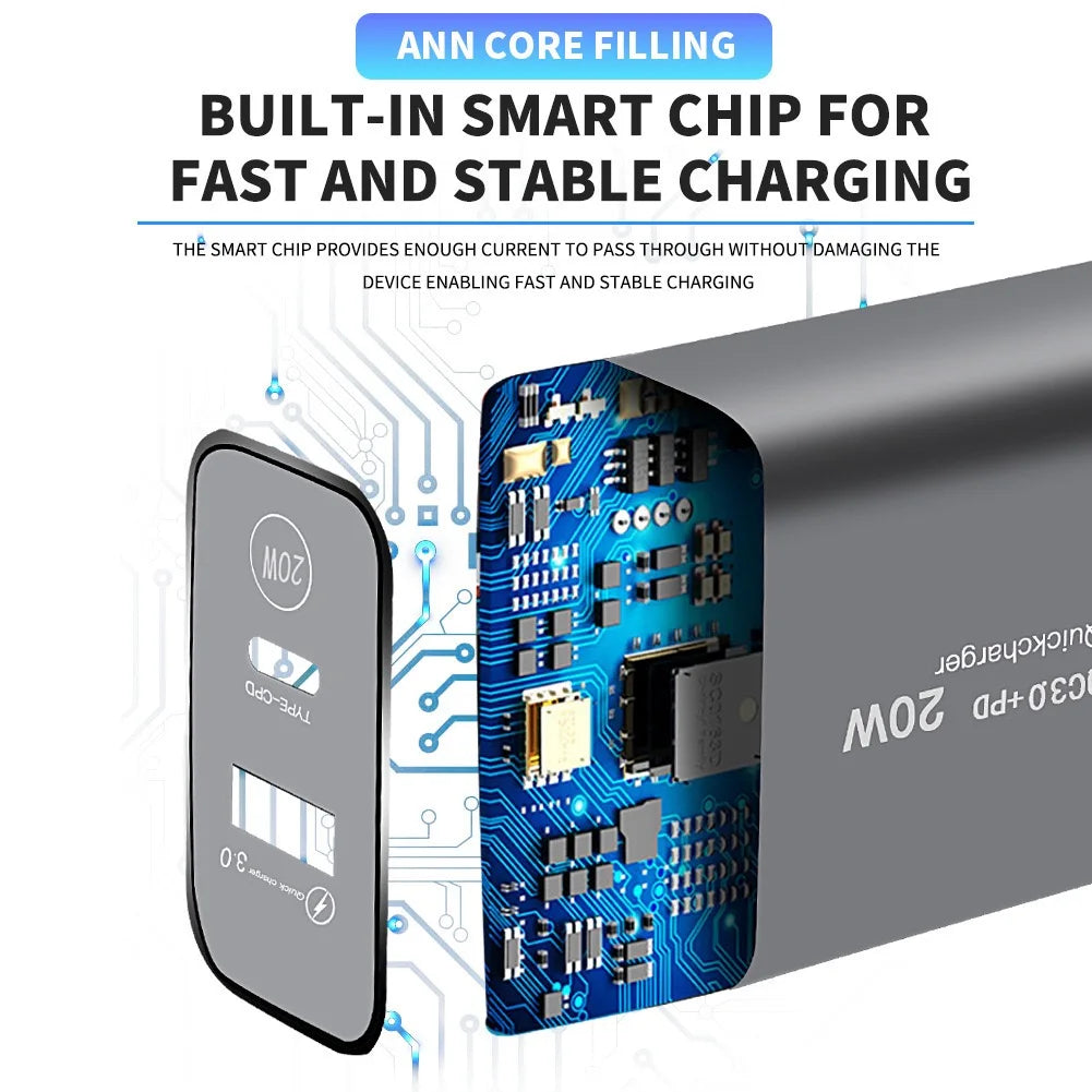 12W Dual Port Charger Wall Type C+USB Fast Charging Adapter Phone Charger for All Smart Phones, Phone Accessory