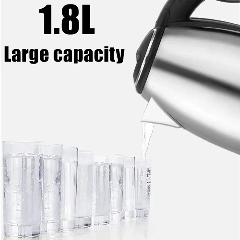 1.8L 220V Stainless Steel Electric Kettle Silver Black Base Separation Desion Rust-resistant Durable for Home During Travel