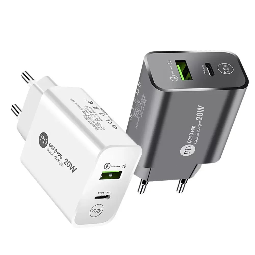 12W Dual Port Charger Wall Type C+USB Fast Charging Adapter Phone Charger for All Smart Phones, Phone Accessory