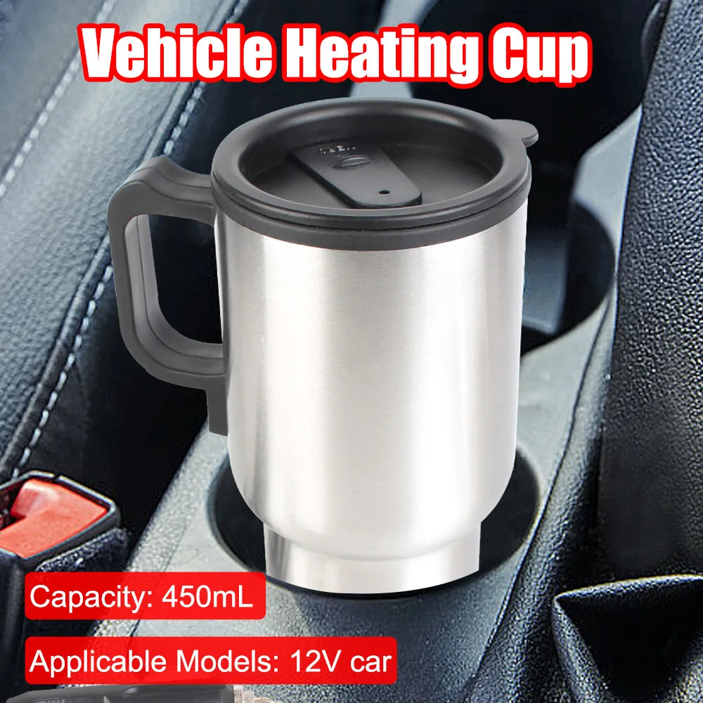 Camping Travel Kettle Vehicle Heating Cup 12V 450ml Stainless Steel Water Coffee Milk Thermal Mug Electric Heating Car Kettle
